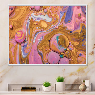 Jaune et rose, art fluide acrylique - Art mural moderne et contemporain sur toile