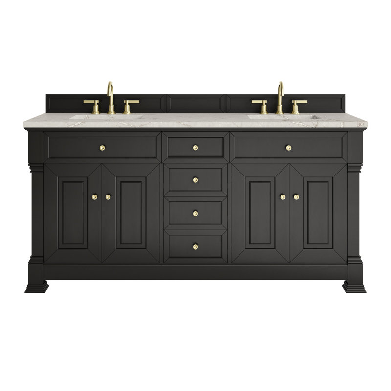 Brookfield 72'' Double Bathroom Vanity with Top, Victorian Silver, Black Onyx