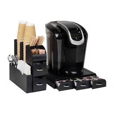 Single Serve Coffee Pod Drawer And Cup Condiment Set, 2 Pcs. , 36 Pod Capacity, 11.15"H, Black