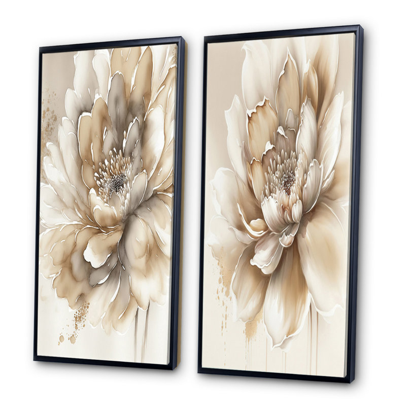 2 pièces sur toile - Fleur beige simple, H 40 po x l 40 po, Cadre noir