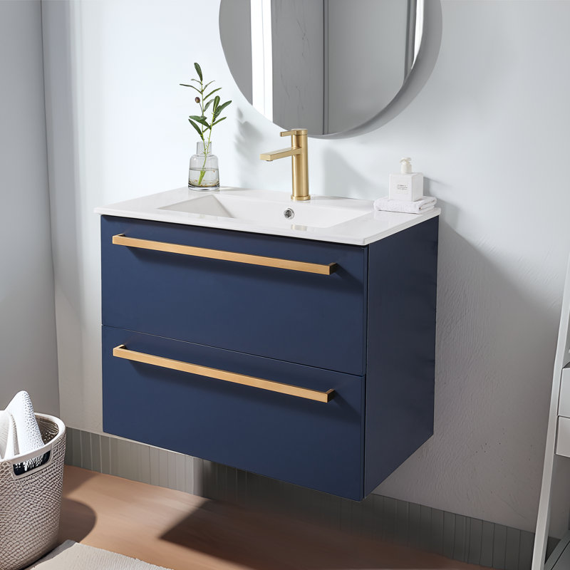 Meuble-lavabo mural moderne 30 po avec comptoir en céramique