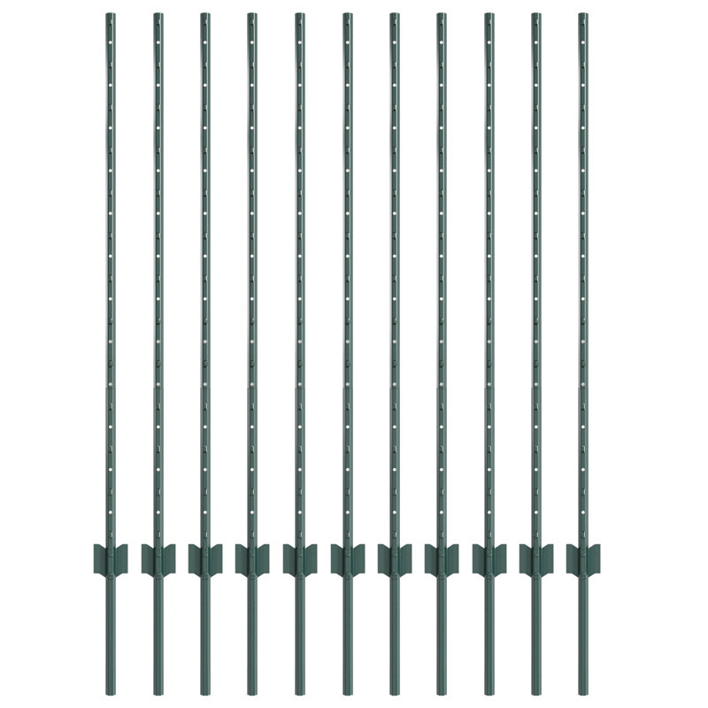 Fence Posts 11 Pcs U-Channel Steel, 120cm H x 8.5cm W, Green