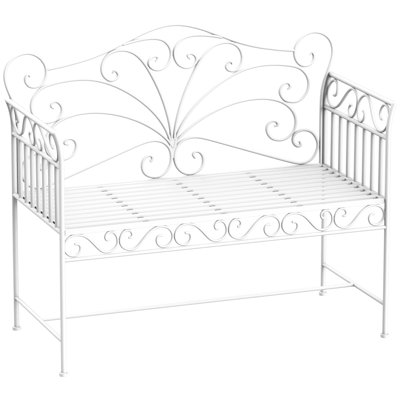 Banc de patio blanc crème avec jardin extérieur en métal de 43 po pour la cour, la piscine, la pelouse, le banc et le porche robuste
