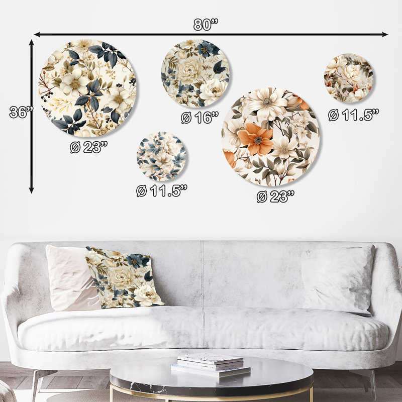 Ensemble d'art mural rond 5 plantes
