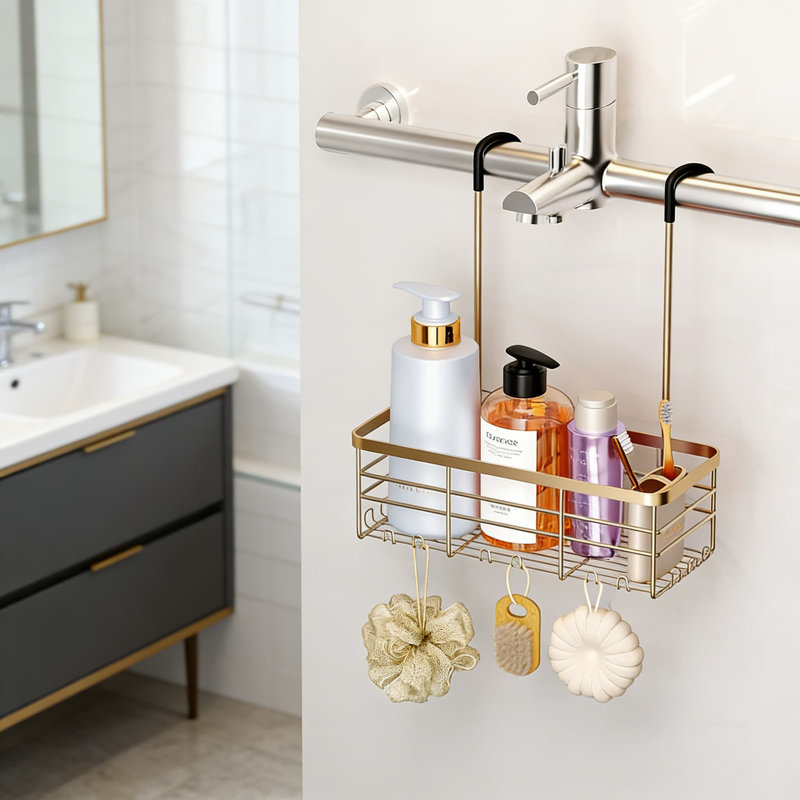 No-Drill Hanging Shower Caddy Organizer With Hooks, Rustproof 304 Stainless Steel Bathroom Shelf, Adjustable For Shower Door, Curtain Rod Or Grab Bar