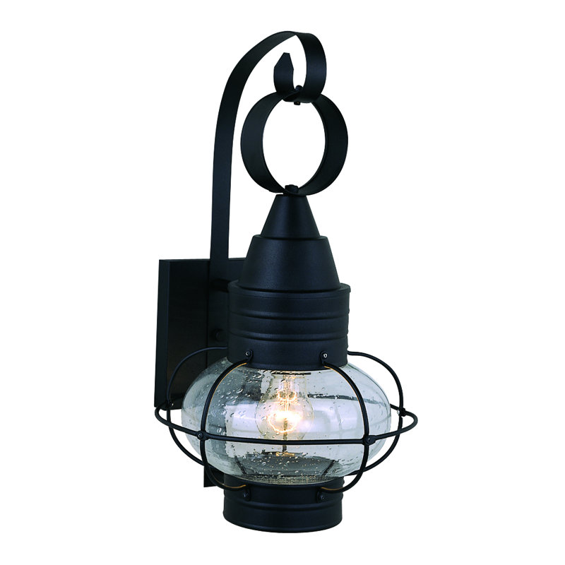Lanterne murale d'extérieur en verre bullé Wellings, Noir texturé, H 18 po x l 10 po x P 11 po