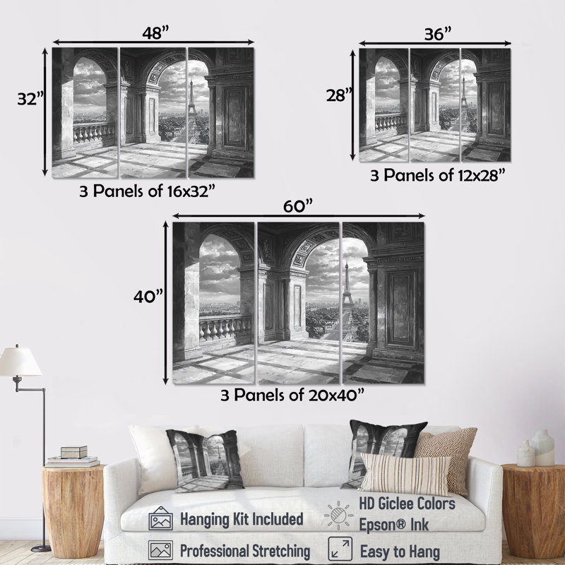 Ensemble de salon art mural gris Paris Paris Arc de Triomphe I, Toile tendue, H 32 po x l 48 po x P 1 po
