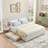 Expansive Headboard  Upholstered Platform Bed with Floating Nightstands and 2 Storage Drawers, King, Cream-479620779-479620774