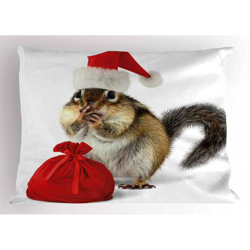 Christmas Chipmunk Santa Hat Red Bag Polyester Pillow Sham