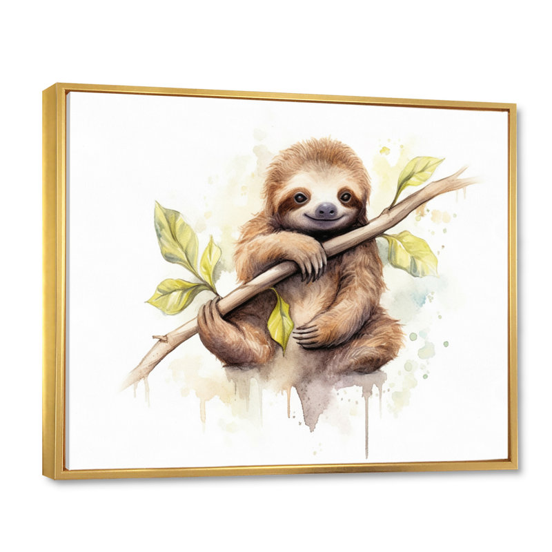 Lazy Sloth - paresseux, art mural, H 24 po x l 32 po x P 1 po, Cadre flottant doré