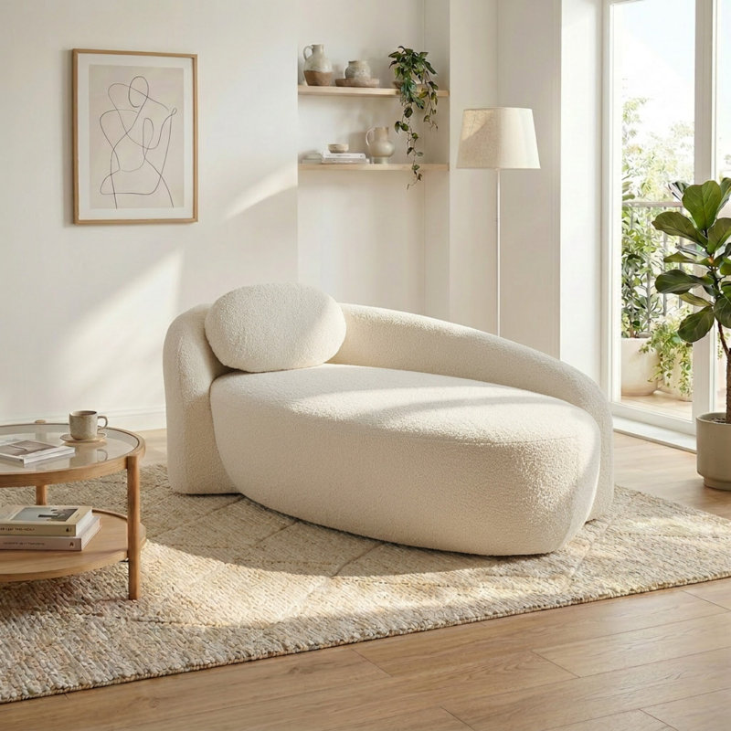 Chaise d'appoint incurvée moderne à un bras de 33 po de largeur avec coussin assorti Modern Modern, Beige