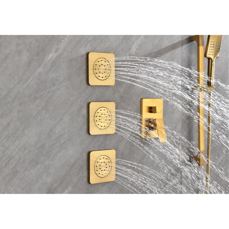 Bathroom Shower Assembly With Luxury Head, Hand Shower, And Slide Bar In Brushed Gold Modern System Rain Bodysprays