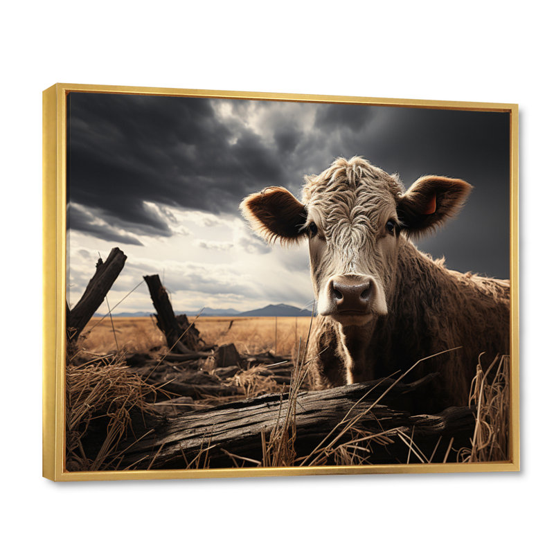 " Cattle Silent Watch II ", 34" H x 44" W x 1.5" D, Gold Floater Framed