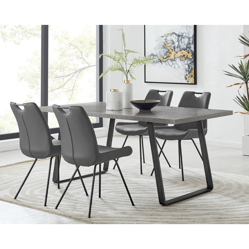Alonia Modern 5 Piece Rectangular Dining Set with Concrete Laminate Table Top and Faux Leather Chairs, Gray