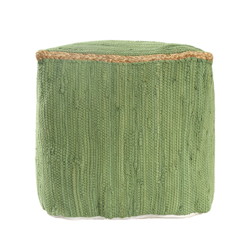 Dillon Transitional Jute Bordered Cotton Handmade Ottoman Pouf, Green