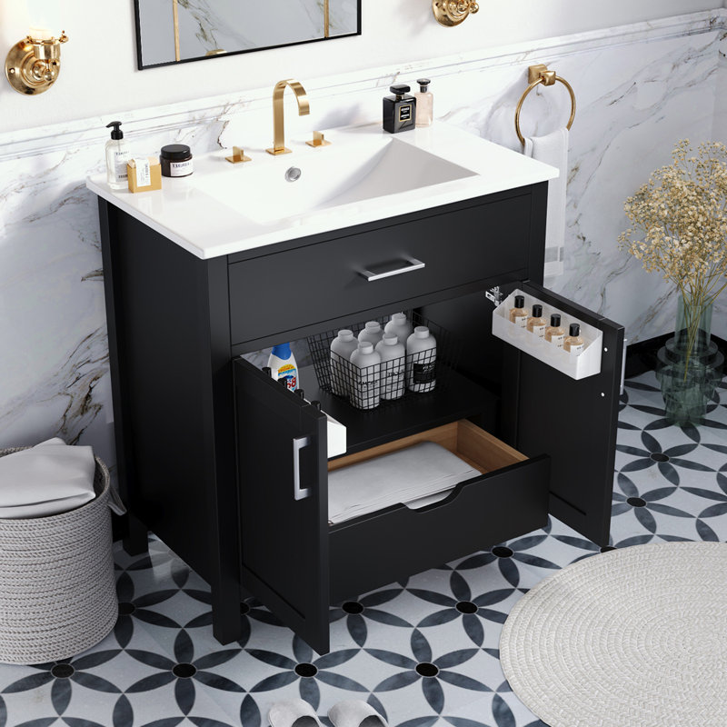 Kachine 29.9'' Single Bathroom Vanity with Top, Black