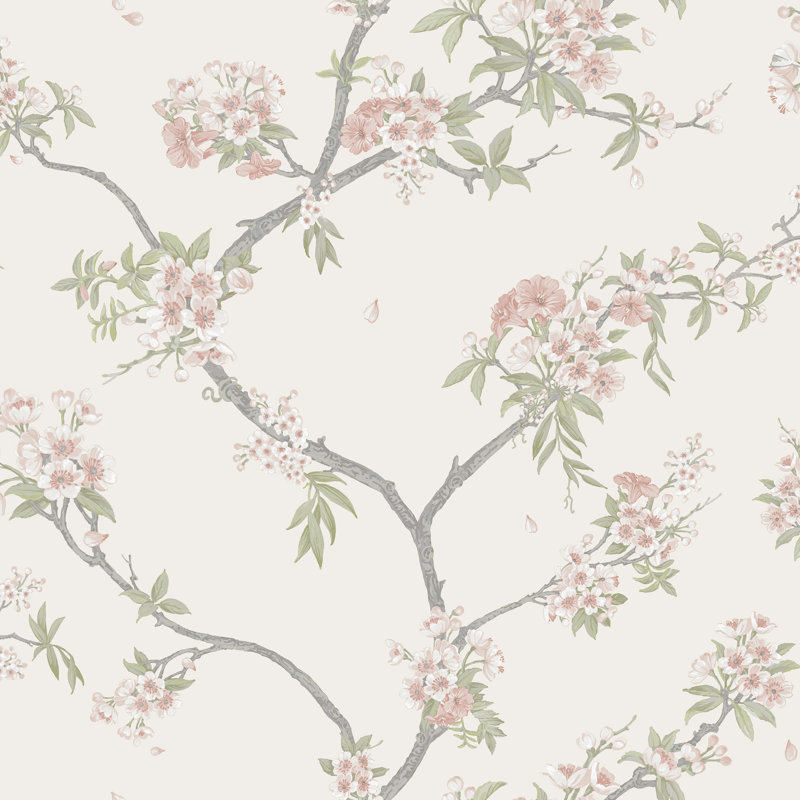 Papier peint texturé intissé, non encollé, motif cerises en fleurs rose crème, 57 pieds carrés.