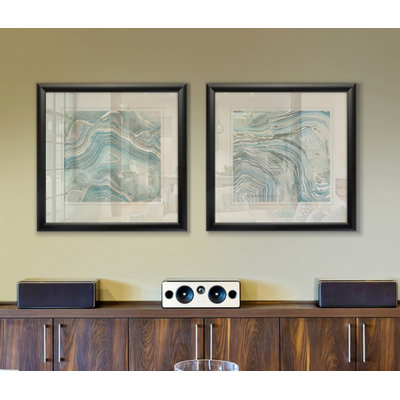 Agate bleue I - Encadrée sous verre acrylique, ensemble de 2, grande décoration murale pour salon