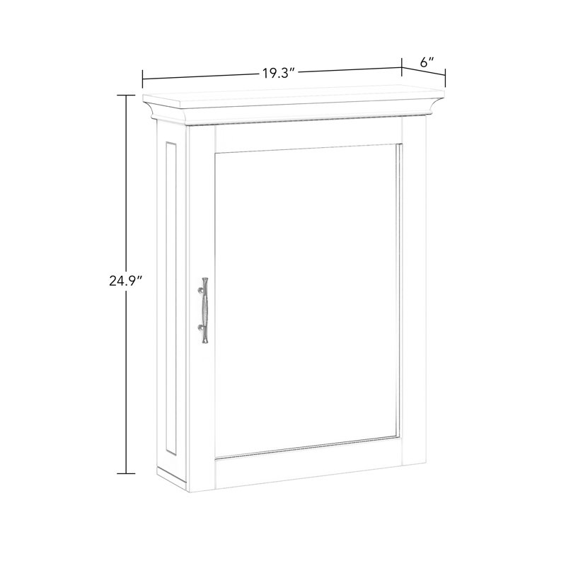 White Painted Mirrored Wall Mount Storage Cabinet with Adjustable Shelf