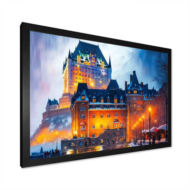 «Chateau Frontenac in Winter IV», reproduction sur toile, L 40 po x H 30 po, Impression noire sur toile encadrée