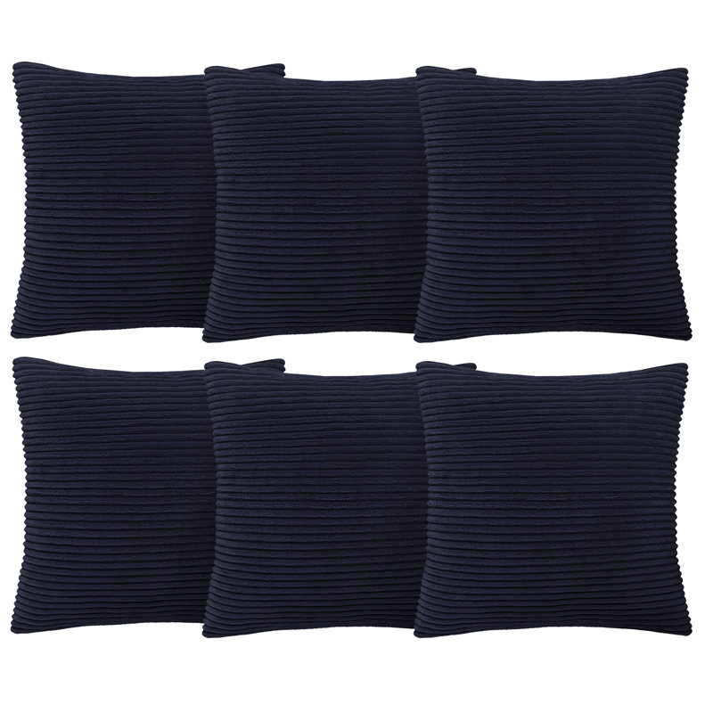Aspire Homeware Striped Square Velvet Cushion Cover, Navy, Pack of 6