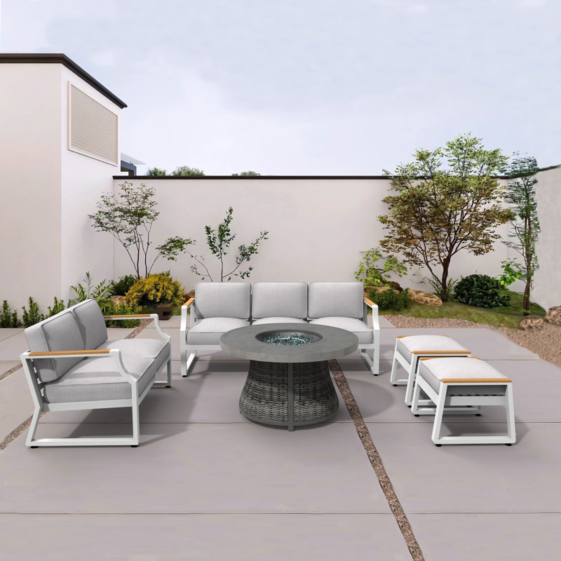 Kimmika 7 - Person Patio Conversation Set with Cushions, Gray/White