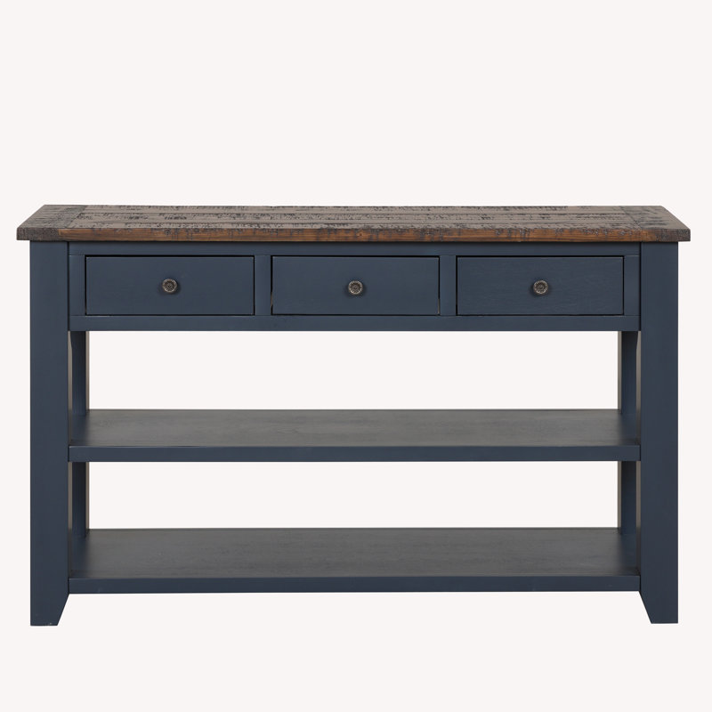 48'' Solid Pine Wood Top Console Table, Modern Entryway Sofa Side Table with 3 Storage Drawers and 2 Shelves. Easy to Assemble