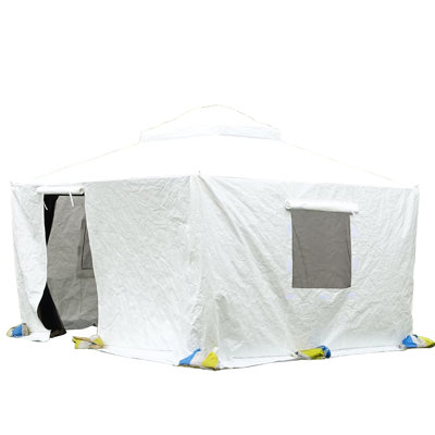 12'X12' Gazebo Security Enclosure - All Season Waterproof Enclosed Cover With Sidewalls, Mesh Windows Polypropylene, White Universal Outdoor Winter Sidewalls &