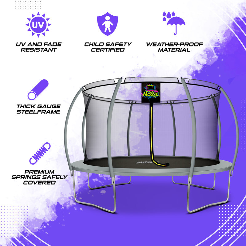 Machrus Moxie Pumpkin-Shaped Outdoor Trampoline Set with Top-Ring Frame Safety Enclosure, 14 FT