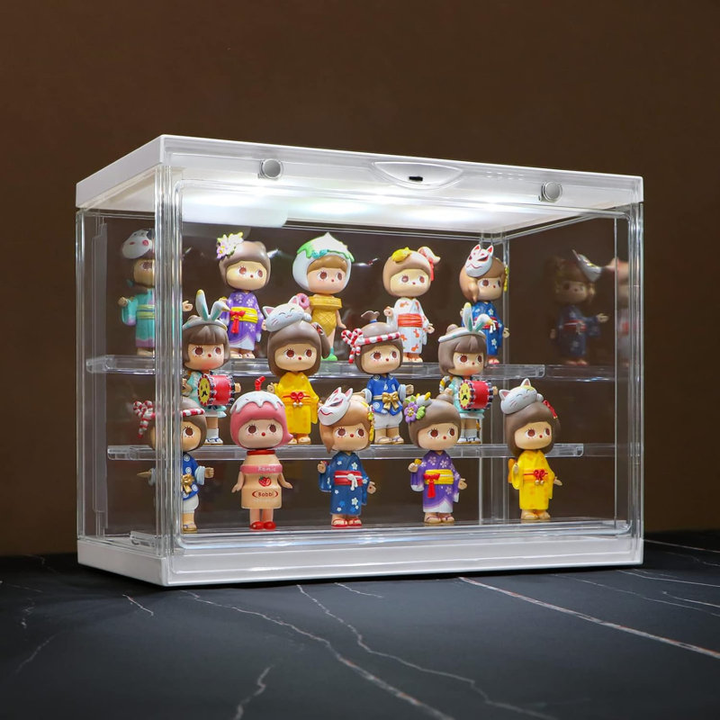 Clear Acrylic Display Case For Miniature Figures And Funko Pop - LED-Lit, Dustproof, Detachable Shelves - Stackable Showcase Display Cases For Collectibles Mini Toys