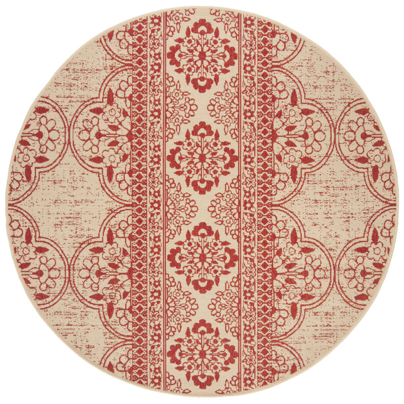 Danya Red/Cream Indoor/Outdoor Area Rug, Round 6'7"