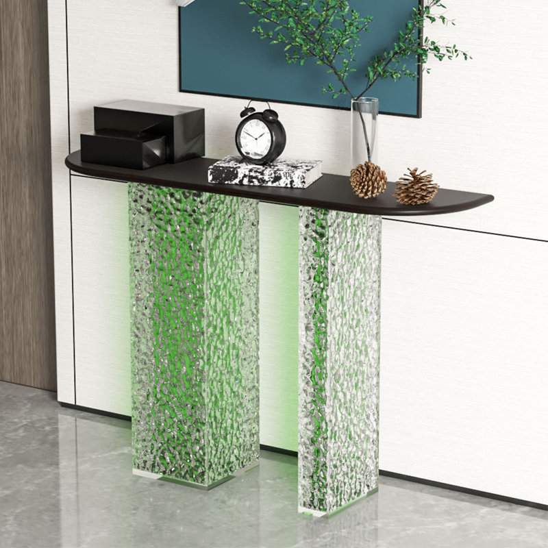 Console moderne en acrylique minimaliste, Vert/transparent, H 31,5 po x l 47,24 po x P 11,81 po