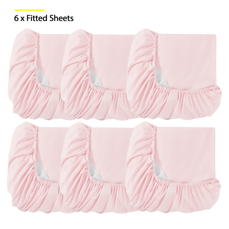 Draps-housses en microfibre brossée 6PK, Drap-housse simple TG, Rose pâle