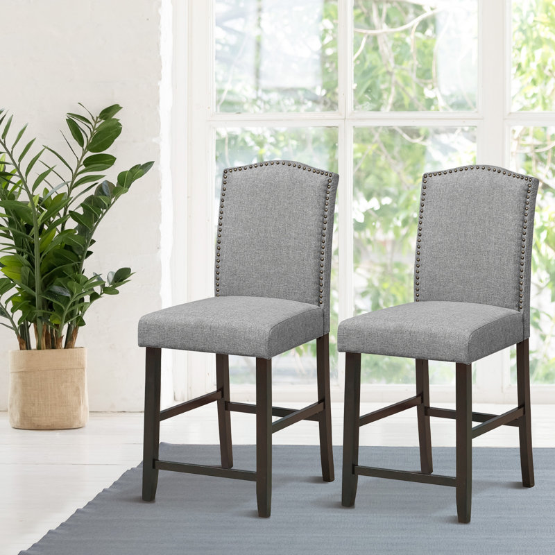 Red Barrel Studio Set Of 2 Nailhead Bar Stools Upholstered Counter Height Stool For Kitchen/dining Room, Grey