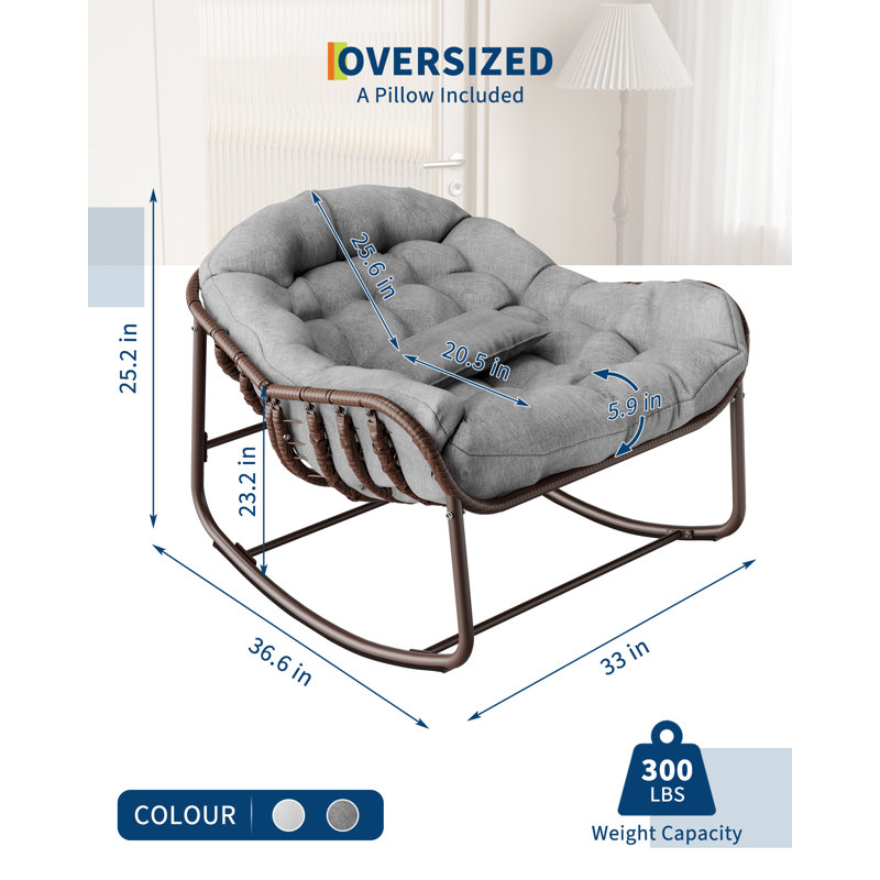 Fauteuil à bascule surdimensionné pour patio Patasan, Gris, Brown
