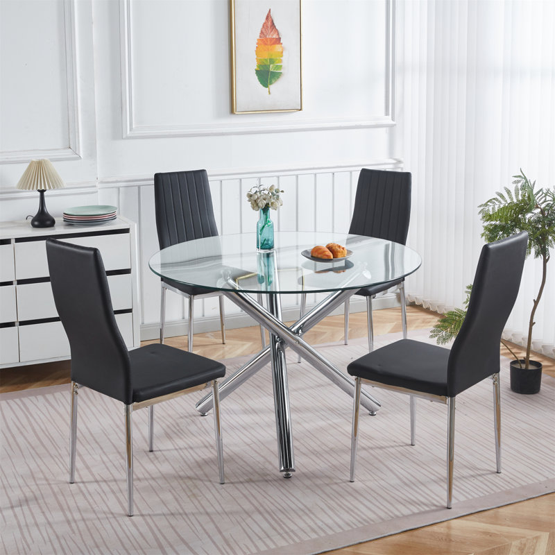 Ensemble de table à manger 1 + 4, Noir, H 29,6 po x l 43,31 po x P 43,31 po, Argent argent