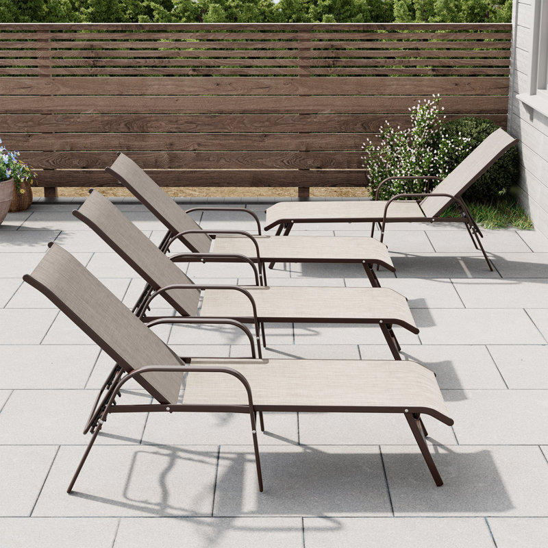 Aluminum Reclining Chaise Lounge (Set of 4), Beige, Brown