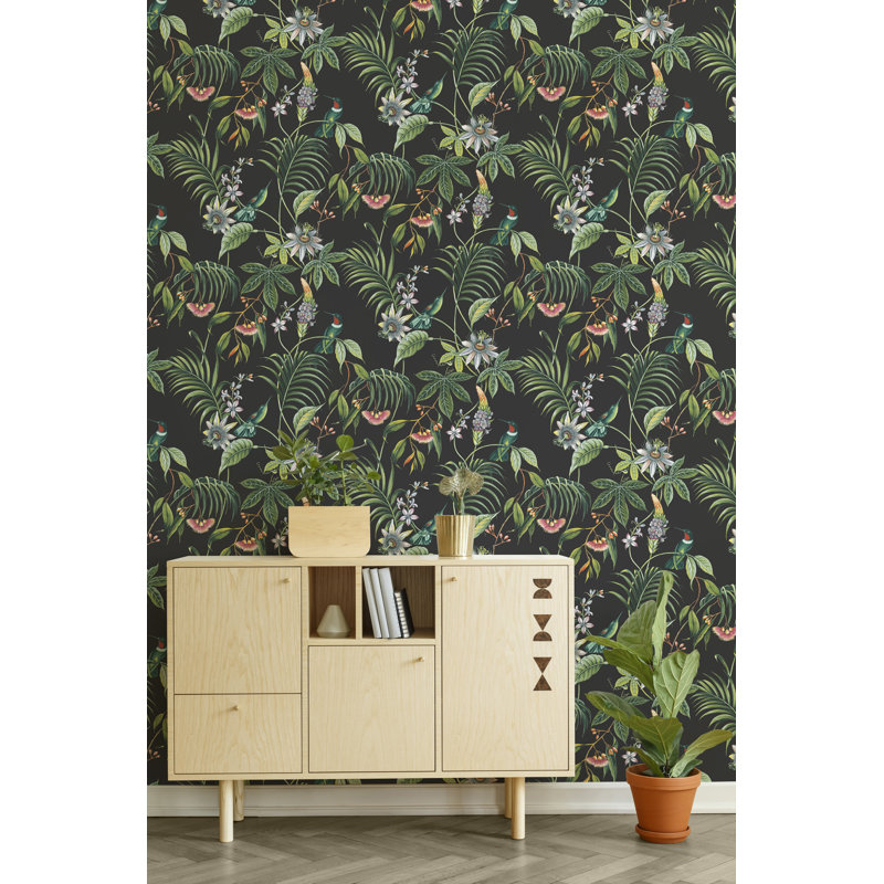 Adilah Floral Vinyl Wallpaper Roll, Black