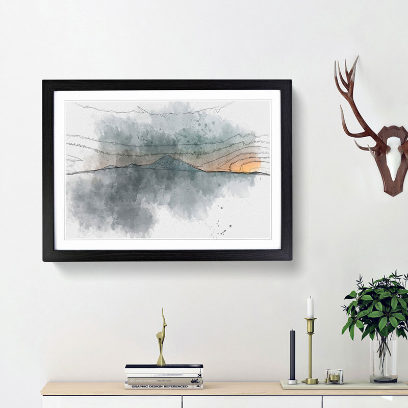 Mountain in Whistler Canada in Abstract - Picture Frame Drawing Print, Black Framed, 36cm H x 48cm W x 2cm D
