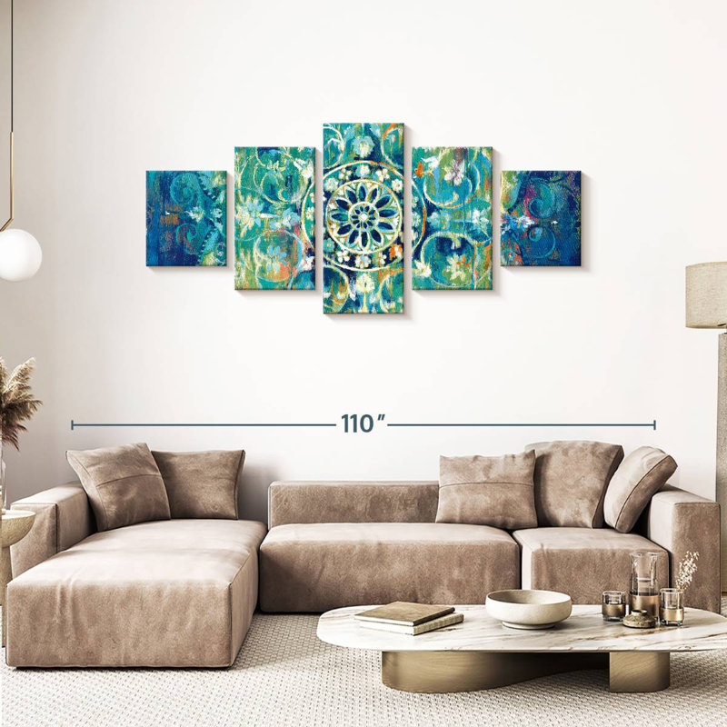 Mandala Kerner en bleu vif, H 36 po x l 80 po
