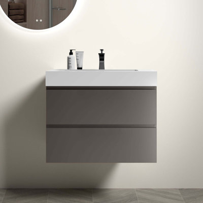 30" Large Storage Wall Mounted Bathroom Vanity With Sink For Modern Bathroom, One-Piece Sink Basin Without Drain And Faucet, Pre-Assembled