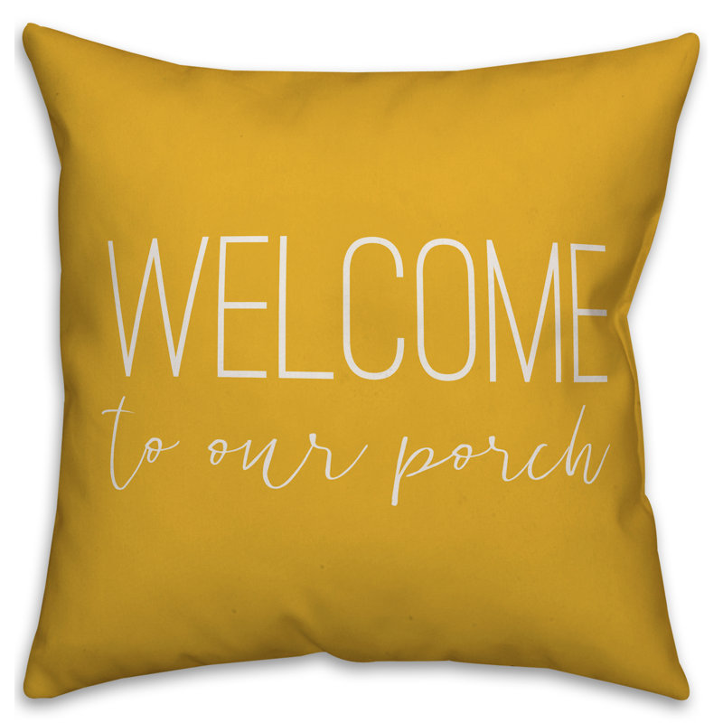 Textual Outdoor Throw Pillow, 16" H x 16" W, Yellow