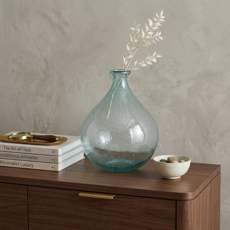 10" Aqua Bubble Glass Round Table Vase