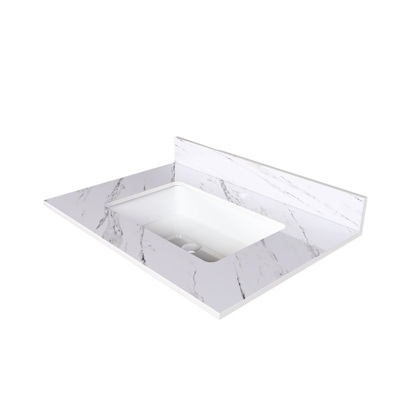31 po. Comptoir de meuble-lavabo en pierre frittée blanche 31 po - Salle de bain avec lavabo rectangulaire, dosseret de 4 po, trous de robinet pré-percés haute performance et attrayante 31 po pour chauffer l'eau