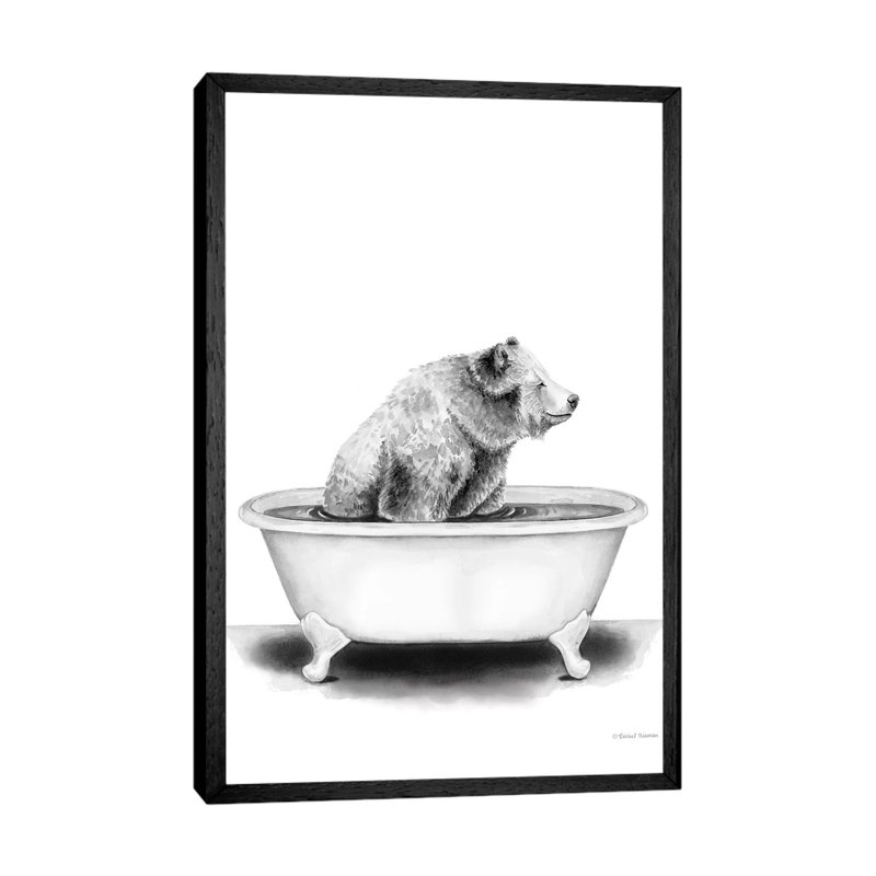 Bear In Tub by Rachel Nieman - Painting on Canvas, Black Framed, 66.04 cm H x 45.72 cm W