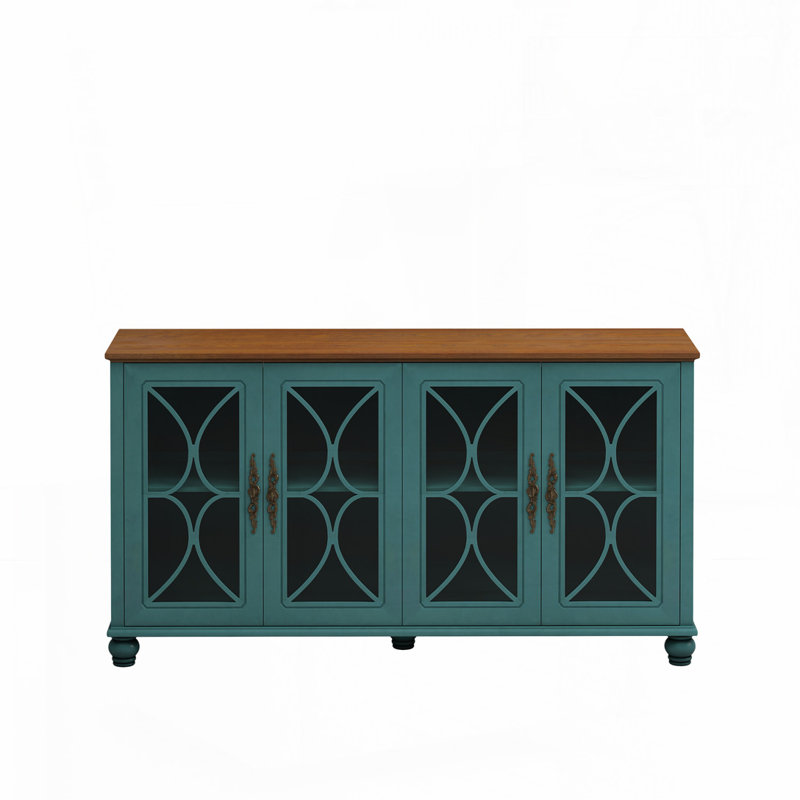 Armoire 4 portes avec portes en verre trempé, Brun / vert foncé