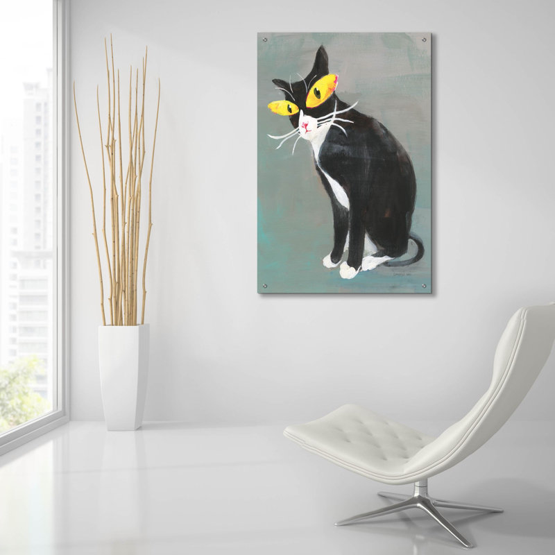 Art mural en verre «Black Kitty» par Danhui Nai, H 36 po x l 24 po x P 0,2 po