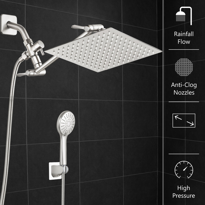 Dual Shower Heads with Handheld Spray Combo, 12 Inch High Pressure Rainfall Shower Head, Brushed Nickel