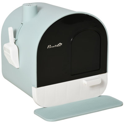 Covered Cat Litter Box With Lid And Removable Tray For Indoor Cats, Includes Scoop And Filter, Large Size, Green