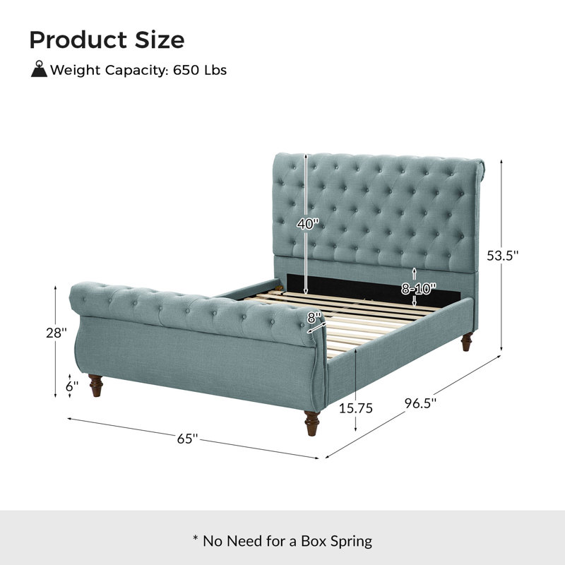 Lit plateforme tapissier Eldredge, Grand, Bleu